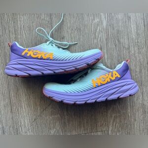 HOKA Rincon 3 Running Shoes Mint Purple Orange Women’s Size 7.5